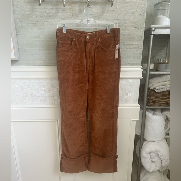 NWT new 28 Anthropologie pilcro Scotty cuffed high rise corduroy pants brown - Picture 3 of 17